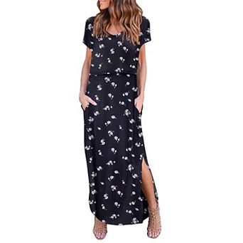 Ekouaer Women's Nursing Dress Summer Short Sleeve Floral Maternity Breastfeeding Split Long Dress