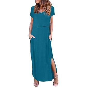 Ekouaer Women's Nursing Dress Summer Short Sleeve Floral Maternity Breastfeeding Split Long Dress