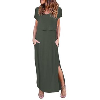 Ekouaer Women's Nursing Dress Summer Short Sleeve Floral Maternity Breastfeeding Split Long Dress
