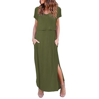 Ekouaer Women's Nursing Dress Summer Short Sleeve Floral Maternity Breastfeeding Split Long Dress