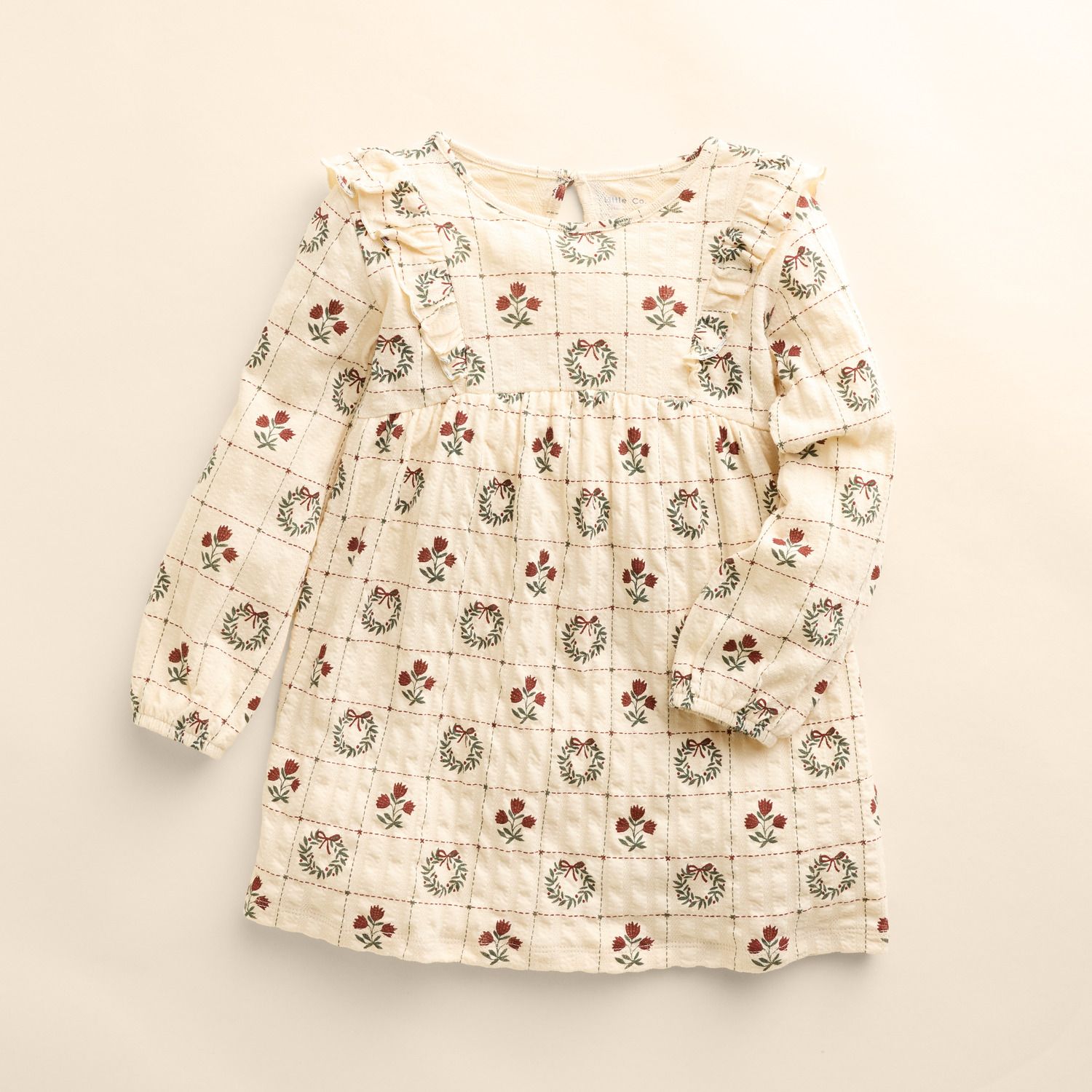Платье Little Co. by Lauren Conrad Organic Ruffle Knit для девочек, цвет: Слоновая кость с принтом