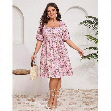 Seoria Short Sleeve Mini Dress Square Neck