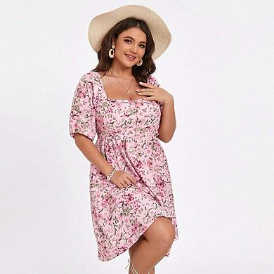 Seoria Short Sleeve Mini Dress Square Neck
