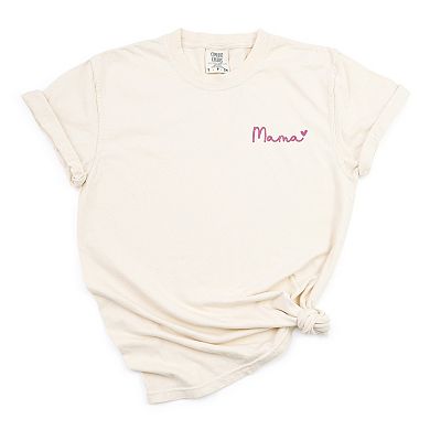 Embroidered Mama Heart Cursive - Women's Garment Dyed Graphic T-Shirt