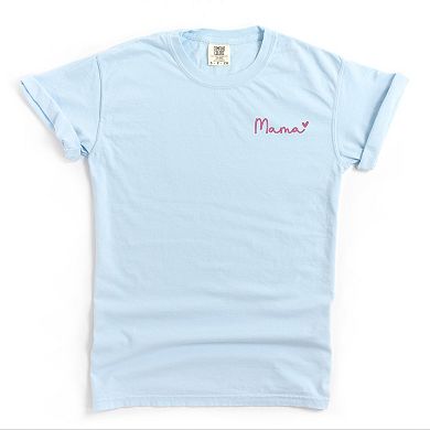 Embroidered Mama Heart Cursive - Women's Garment Dyed Graphic T-Shirt