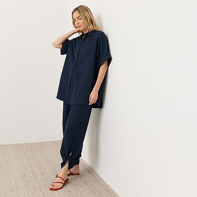 Organic Cotton Coastal Double Gauze Split Hem Pant