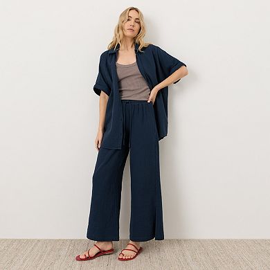 Organic Cotton Coastal Double Gauze Split Hem Pant