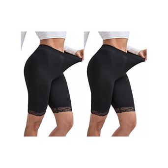2 Packs Women's Lace Trim Medium Length Control Panties Elastic Lightweight Soft Slimming Shorts