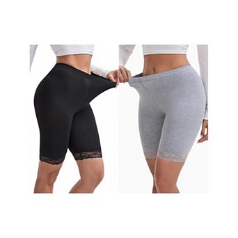 2 Packs Women's Lace Trim Medium Length Control Panties Elastic Lightweight Soft Slimming Shorts
