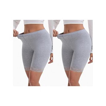 2 Packs Women's Lace Trim Medium Length Control Panties Elastic Lightweight Soft Slimming Shorts