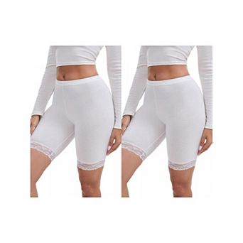2 Packs Women's Lace Trim Medium Length Control Panties Elastic Lightweight Soft Slimming Shorts