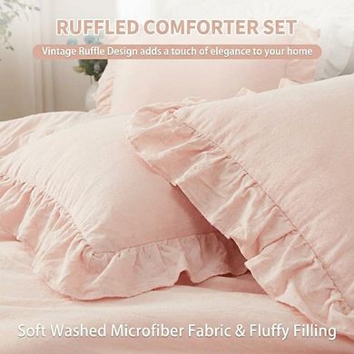 Ruffled Comforter Set Brushed Microfiber Soft Fluffy Bedding for All Season Use