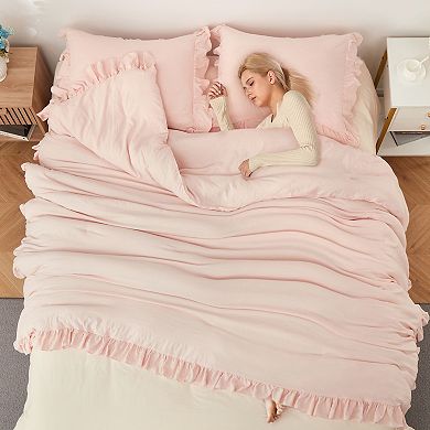 Ruffled Comforter Set Brushed Microfiber Soft Fluffy Bedding for All Season Use