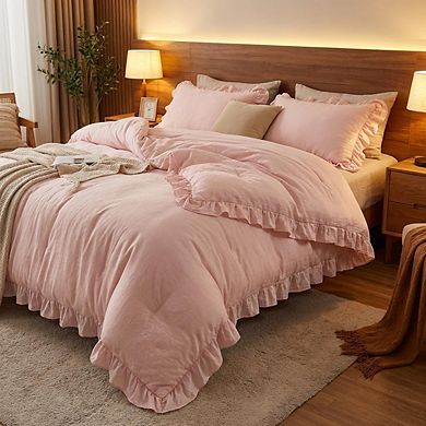 Ruffled Comforter Set Brushed Microfiber Soft Fluffy Bedding for All Season Use