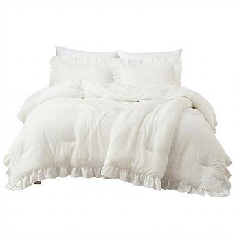 Ruffled Comforter Set Brushed Microfiber Soft Fluffy Bedding for All Season Use