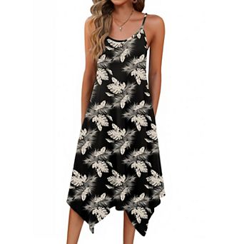 Zeagoo Women's Spaghetti Strap Floral Midi Beach Dress Sleeveless Boho Sundress with Pockets