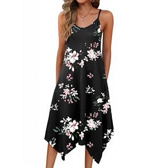 Zeagoo Women's Spaghetti Strap Floral Midi Beach Dress Sleeveless Boho Sundress with Pockets