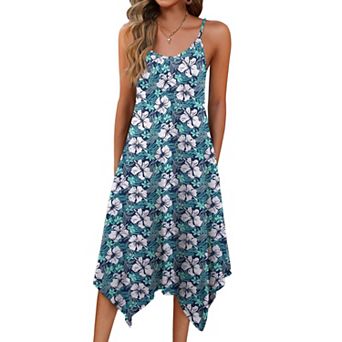 Zeagoo Women's Spaghetti Strap Floral Midi Beach Dress Sleeveless Boho Sundress with Pockets