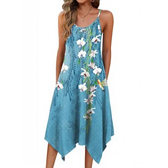 Zeagoo Women's Spaghetti Strap Floral Midi Beach Dress Sleeveless Boho Sundress with Pockets