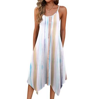 Zeagoo Women's Spaghetti Strap Floral Midi Beach Dress Sleeveless Boho Sundress with Pockets