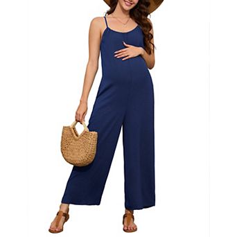 Womens Maternity Jumpsuit Scoop Neck Spaghetti Strap Sleeveless Causal Wide Leg Long Pants Rompers