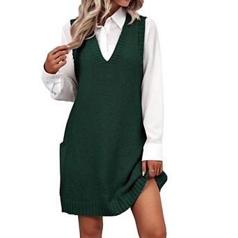 Zeagoo Oversized Sweater Vest V Neck Sleeveless Sweaters for Women Casual Soft Knit Solid Color Tops