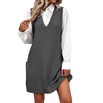 Zeagoo Oversized Sweater Vest V Neck Sleeveless Sweaters for Women Casual Soft Knit Solid Color Tops