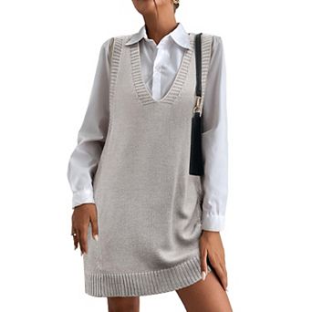 Zeagoo Oversized Sweater Vest V Neck Sleeveless Sweaters for Women Casual Soft Knit Solid Color Tops