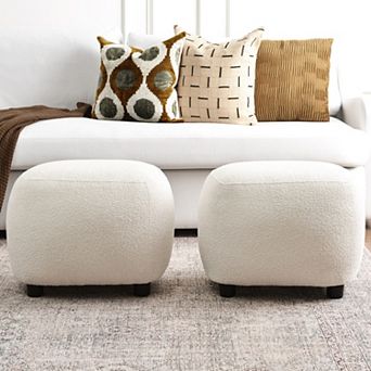 Upholstered Footrest Round Ottoman Set of 2
