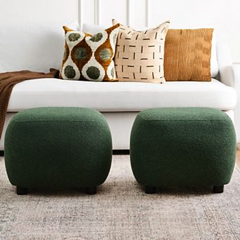 Upholstered Footrest Round Ottoman Set of 2