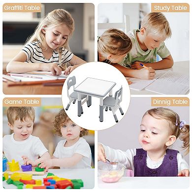 Kids Table and 2 Chairs Set with Graffiti Desktop, Height Adjustable Toddler Table and Chairs Set
