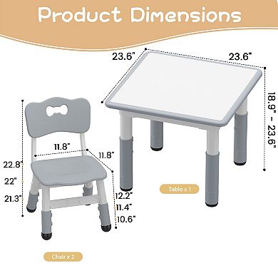Kids Table and 2 Chairs Set with Graffiti Desktop, Height Adjustable Toddler Table and Chairs Set