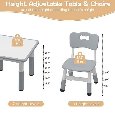 Kids Table and 2 Chairs Set with Graffiti Desktop, Height Adjustable Toddler Table and Chairs Set