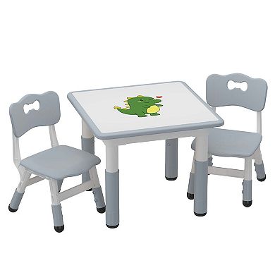 Kids Table and 2 Chairs Set with Graffiti Desktop, Height Adjustable Toddler Table and Chairs Set