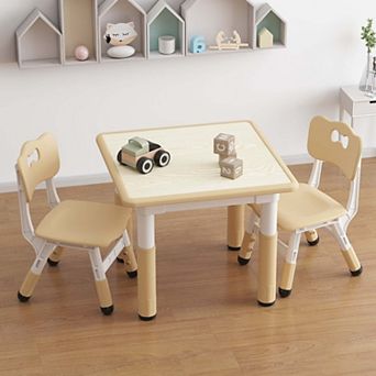 Kids Table and 2 Chairs Set with Graffiti Desktop, Height Adjustable Toddler Table and Chairs Set