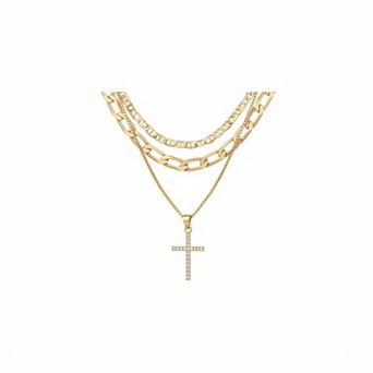 ZUQIETA 3 pc Layered Cross Necklace Set 14K Gold Plated Paperclip Chain Women’s Jewelry Gift