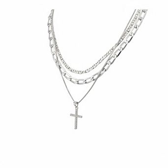 ZUQIETA 3 pc Layered Cross Necklace Set 14K Gold Plated Paperclip Chain Women’s Jewelry Gift