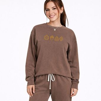 Embroidered Fall Icons - Women's Lightweight Garment Dyed Sweatshirt