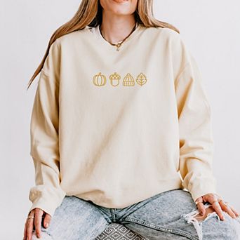 Embroidered Fall Icons - Women's Lightweight Garment Dyed Sweatshirt