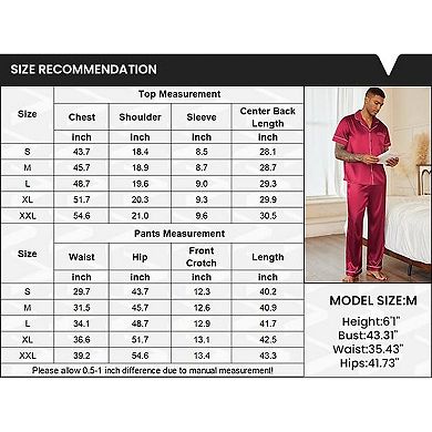 Ekouaer Silk Pajamas for Men Pjs Short Sleeve Button Down Sleepwear 2 Piece Loungewear