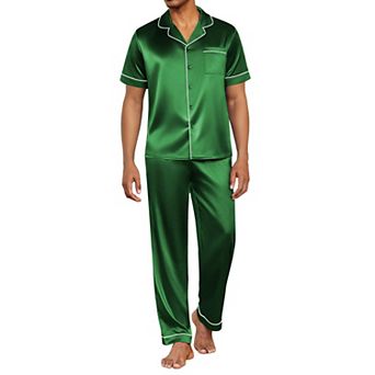 Ekouaer Silk Pajamas for Men Pjs Short Sleeve Button Down Sleepwear 2 pc Loungewear