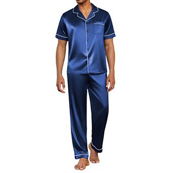 Ekouaer Silk Pajamas for Men Pjs Short Sleeve Button Down Sleepwear 2 pc Loungewear