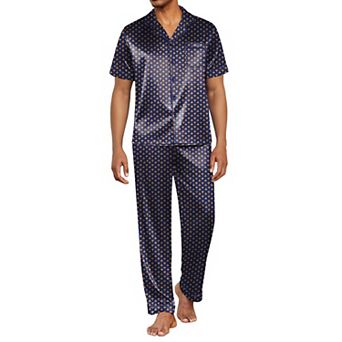Ekouaer Silk Pajamas for Men Pjs Short Sleeve Button Down Sleepwear 2 pc Loungewear