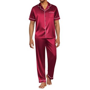 Ekouaer Silk Pajamas for Men Pjs Short Sleeve Button Down Sleepwear 2 pc Loungewear