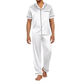 Ekouaer Silk Pajamas for Men Pjs Short Sleeve Button Down Sleepwear 2 pc Loungewear