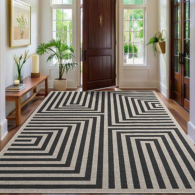 Easy-Care Jute-Look Rug Versatile Indoor/Outdoor Carpet with Grip Backing