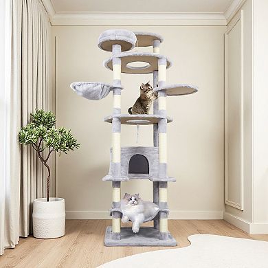 Heybly 78.8 in Cat Tree Tower with Large Condo, Big Hammock, Top Platform, 12 Sisal Scratching Posts