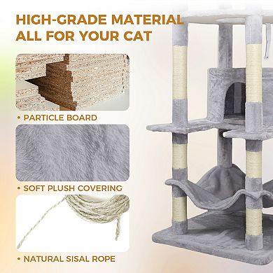 Heybly 78.8 in Cat Tree Tower with Large Condo, Big Hammock, Top Platform, 12 Sisal Scratching Posts