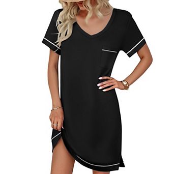Ekouaer Womens Nightgowns for Women Short Sleeves V Neck Sleepwear Short Nightshirt Tshirts Dress