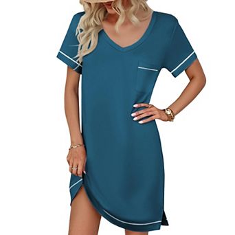 Ekouaer Womens Nightgowns for Women Short Sleeves V Neck Sleepwear Short Nightshirt Tshirts Dress